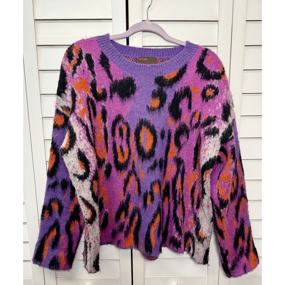 Kerisma Leopard Print Multicolor Synthetic Mohair Fuzzy Sweater Women's Size S/M